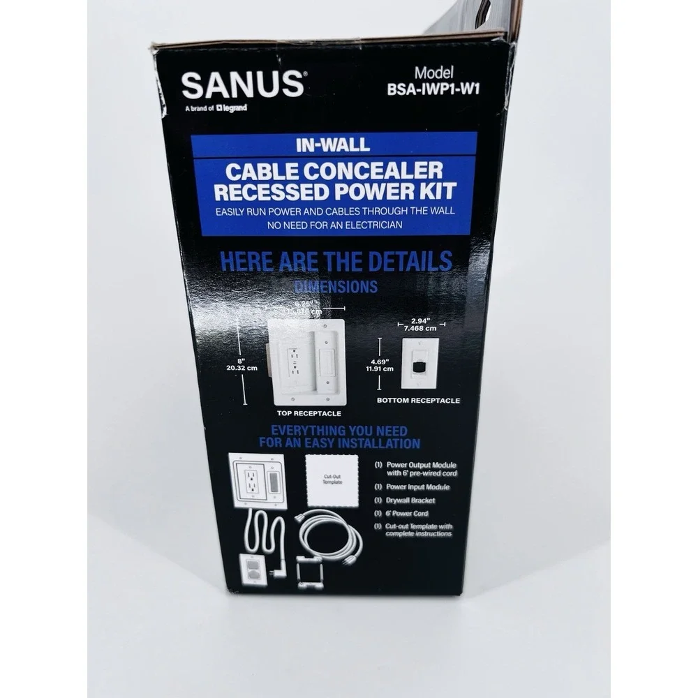 Sanus - In-Wall Cable Concealer Recessed Power Kit for Mounted TVs - White NIB